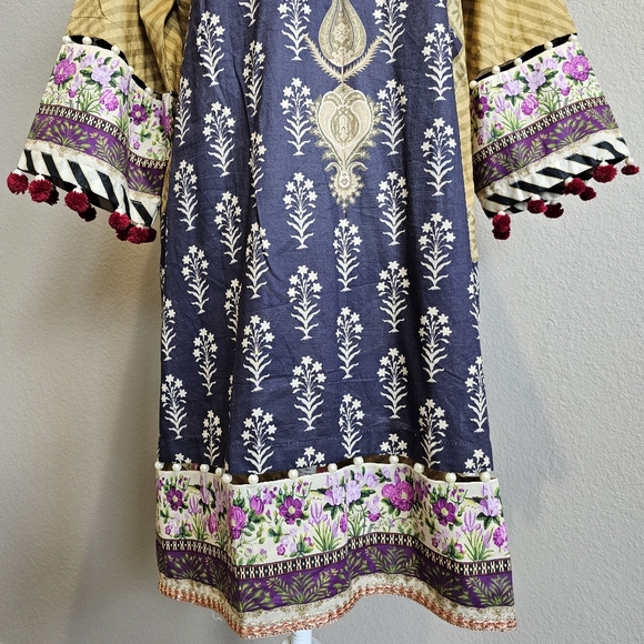 Printed Lawn Shirt with Silk Dupatta Set Beaded Bordered - Picture 5 of 13